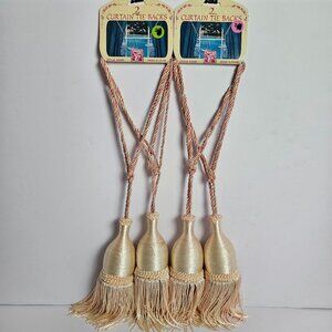 Elegant Pink & Cream Tassel Curtain Tiebacks - Set of 4 Vtg| 18" Long